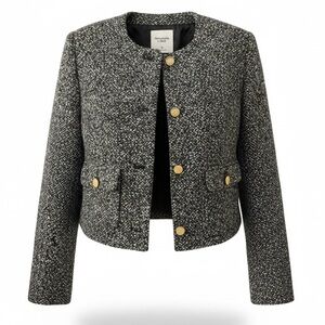 Abercrombie & Fitch Tweed Cropped Jacket Gold Crest Buttons Size M